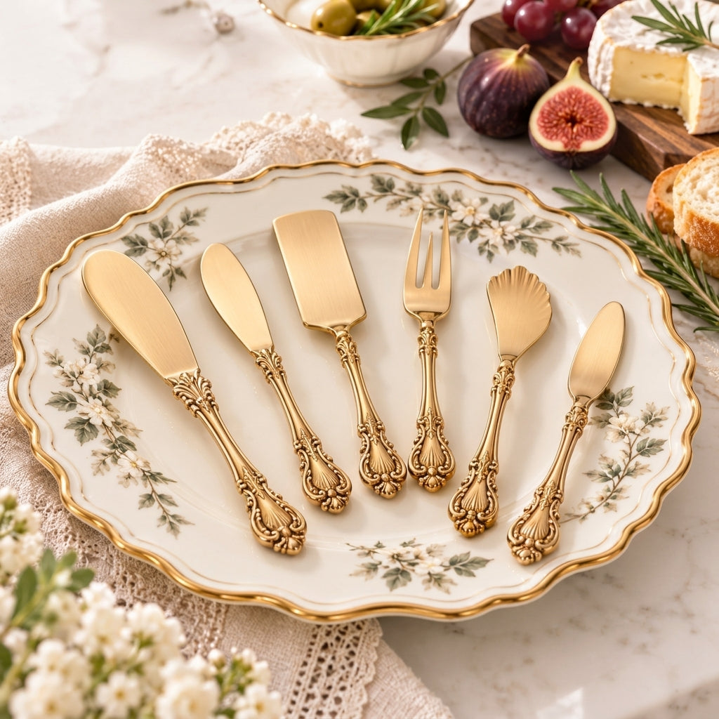 Ornate Gold-Tone Appetizer & Spreader Set