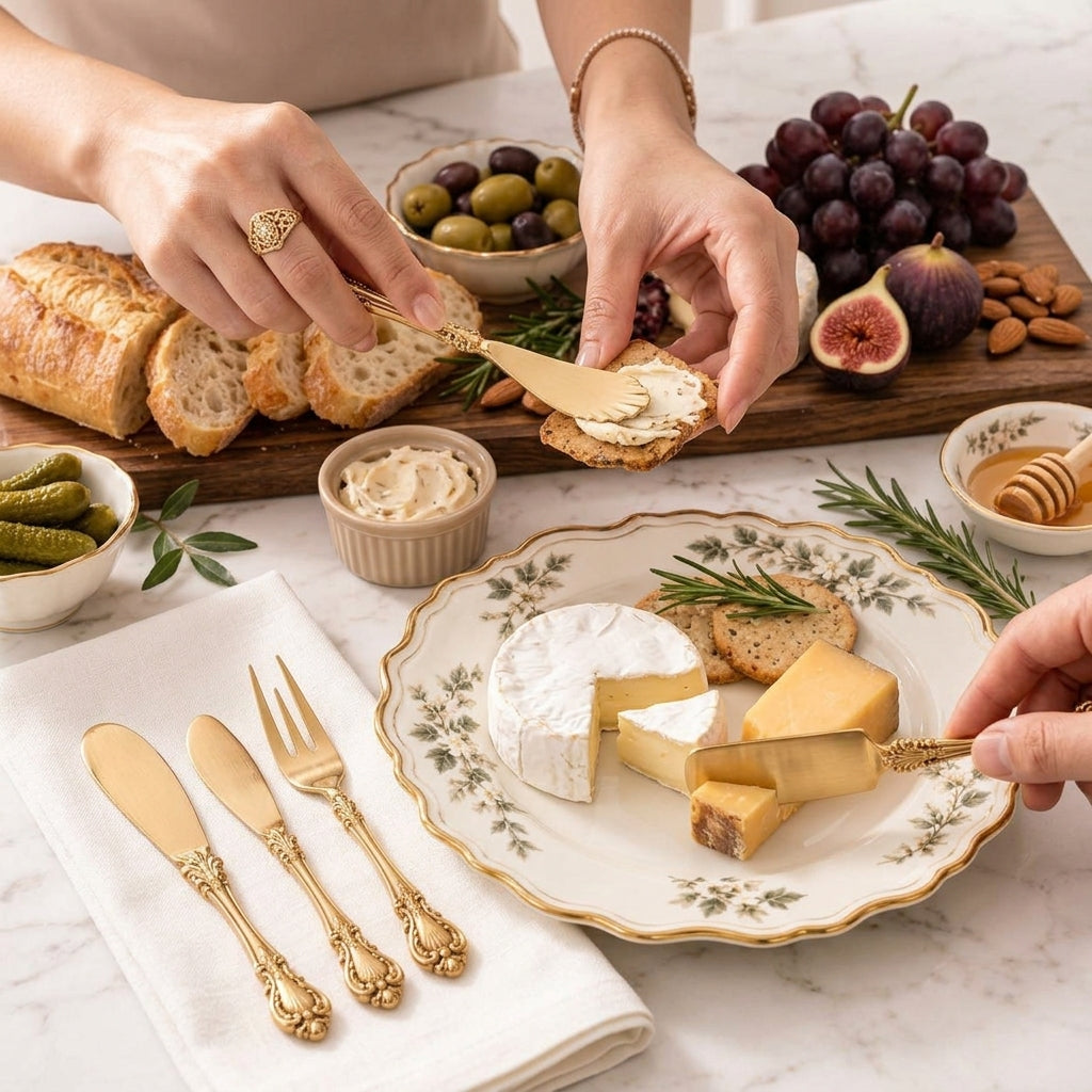 Ornate Gold-Tone Appetizer & Spreader Set