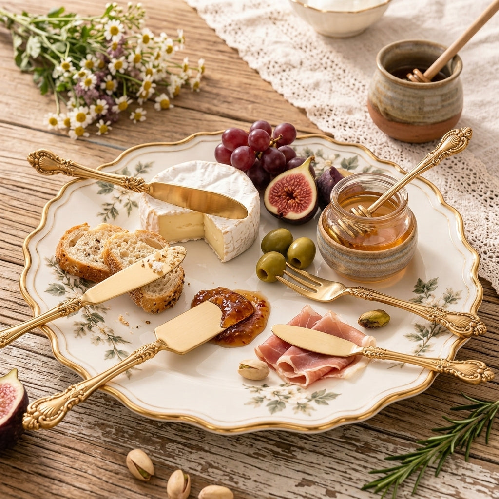 Ornate Gold-Tone Appetizer & Spreader Set