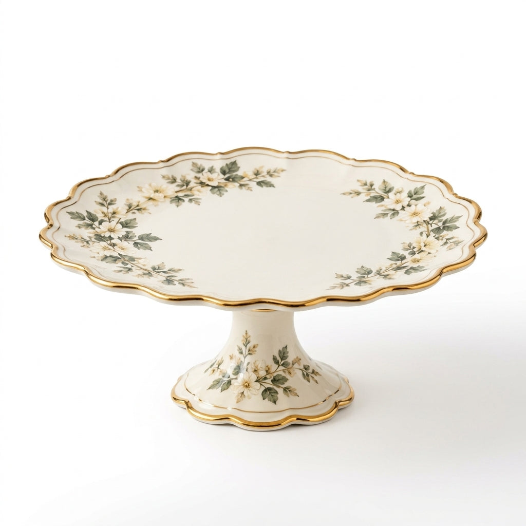 Botanical Gold-Rim Pedestal Cake Stand