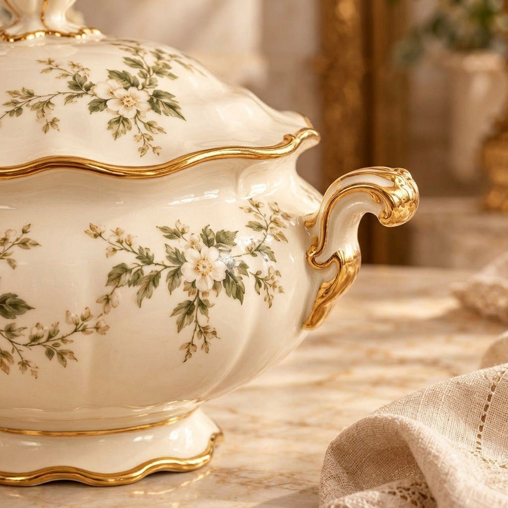 Botanical Gold-Rim Covered Soup Tureen