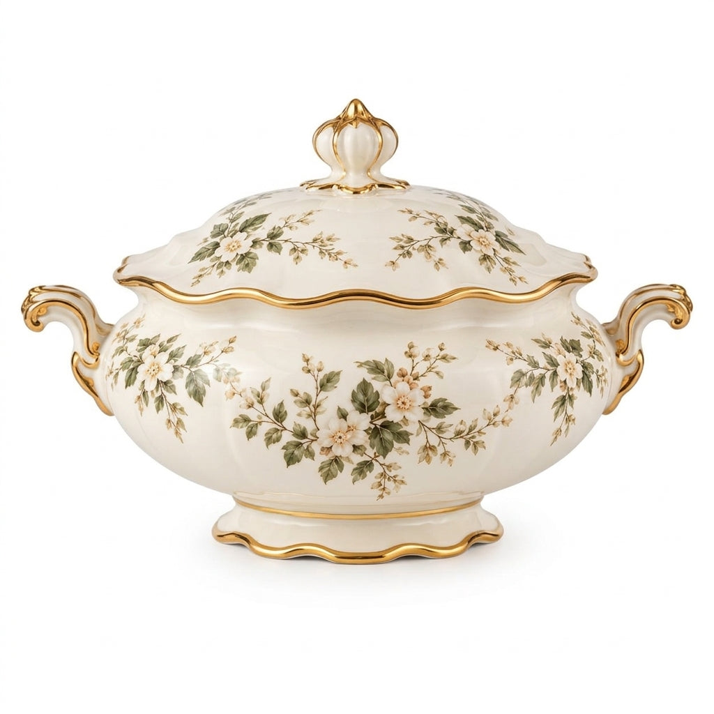 Botanical Gold-Rim Covered Soup Tureen