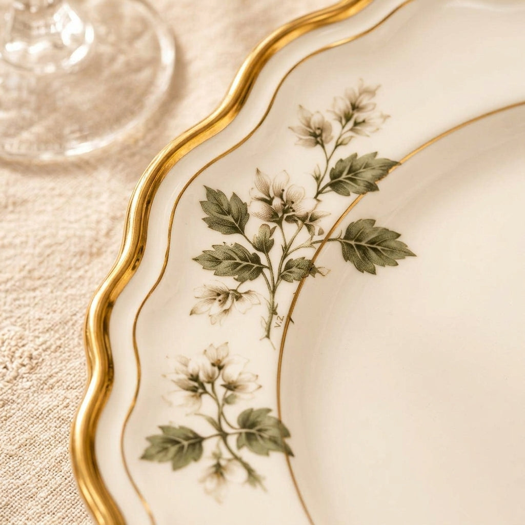 Botanical Gold-Rim Scalloped Dinner Plate
