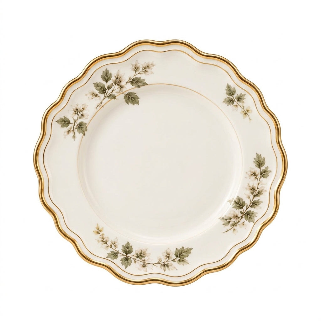 Botanical Gold-Rim Scalloped Dinner Plate
