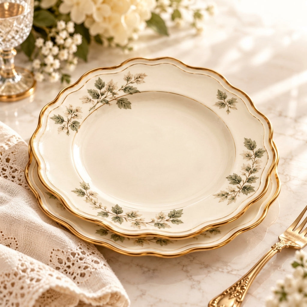 Botanical Scalloped Dessert Plate Set