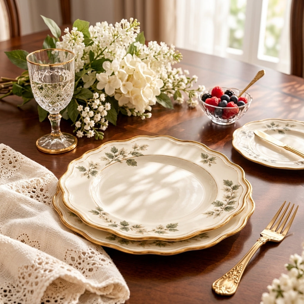 Botanical Scalloped Dessert Plate Set