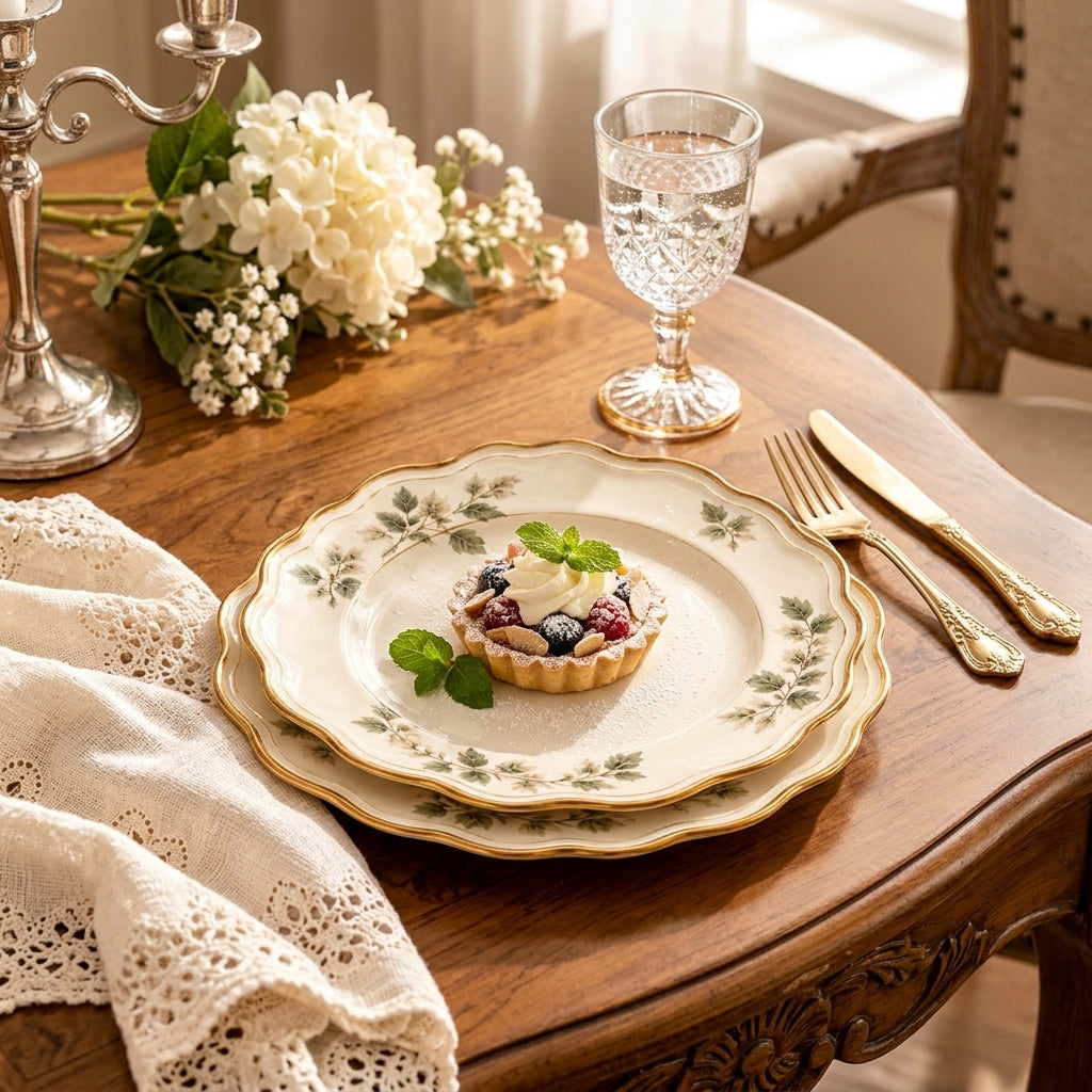Botanical Scalloped Dessert Plate Set
