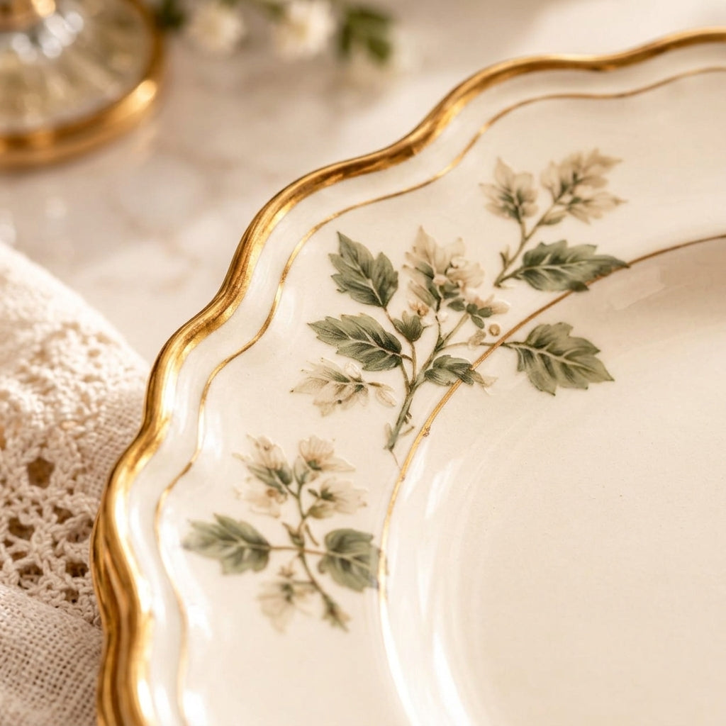 Botanical Scalloped Dessert Plate Set