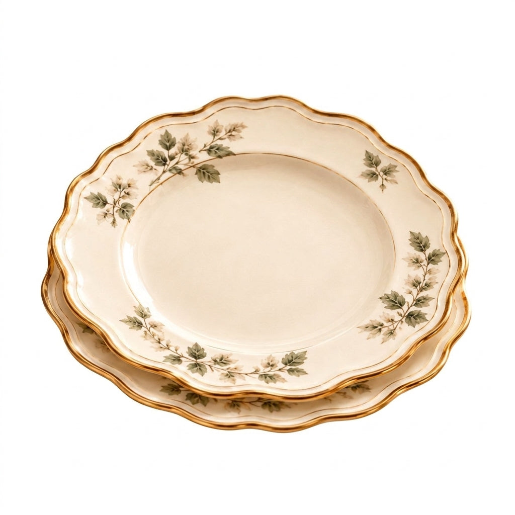Botanical Scalloped Dessert Plate Set