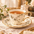 Botanical Gold-Rim Teacup & Saucer Set