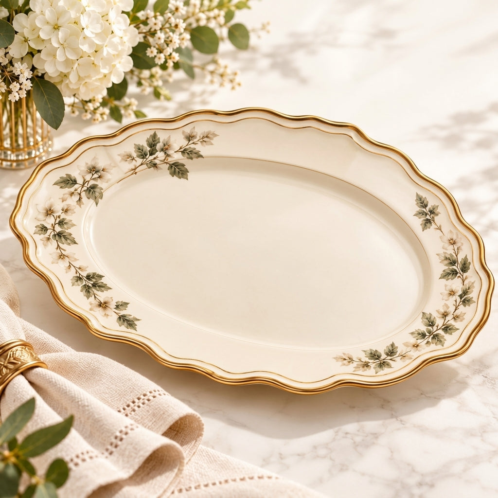 Botanical Gold-Rim Oval Serving Platter