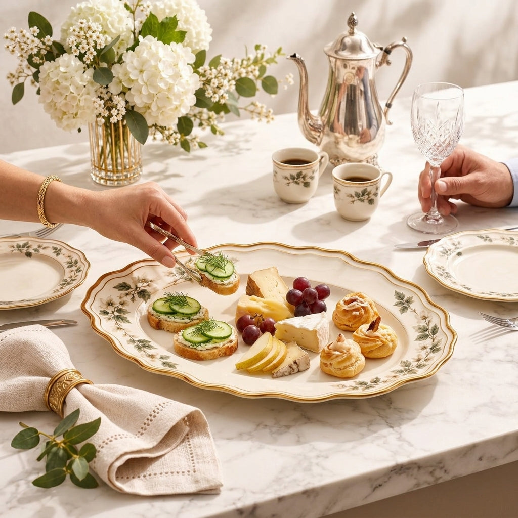 Botanical Gold-Rim Oval Serving Platter