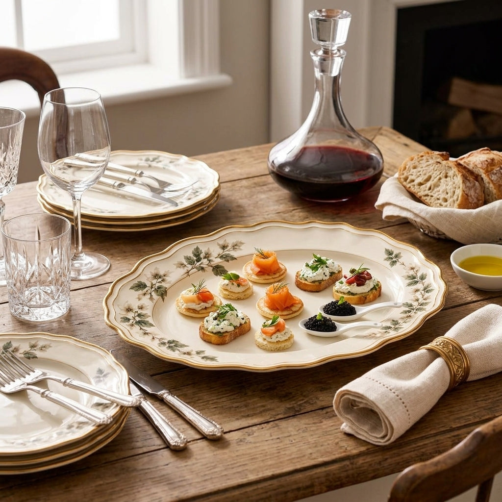 Botanical Gold-Rim Oval Serving Platter