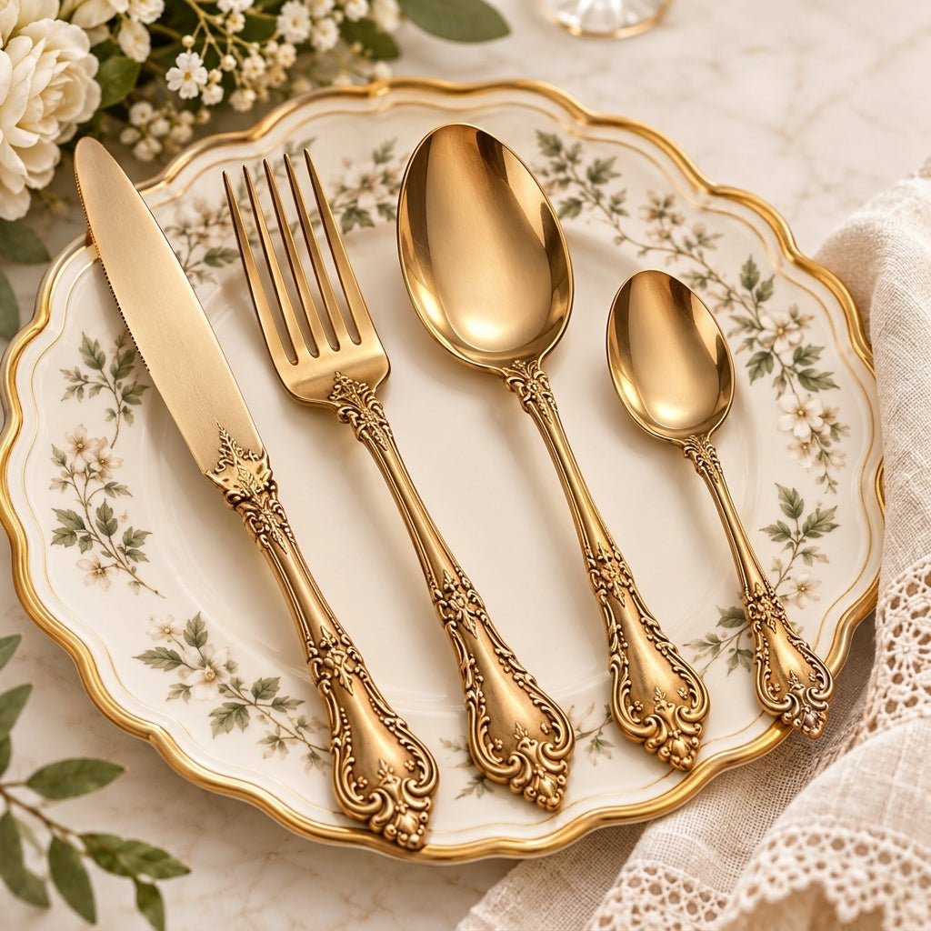 Ornate Gold-Tone 4-Piece Flatware Set