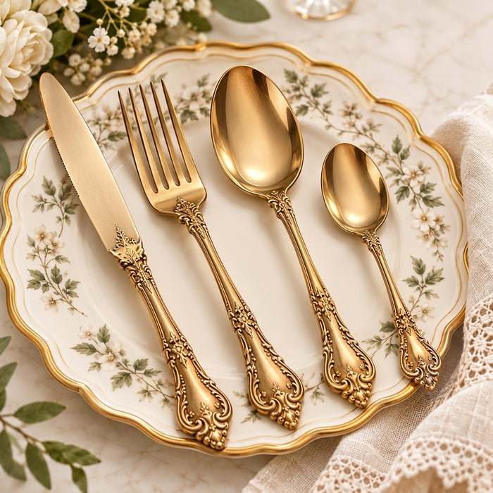 Ornate Gold-Tone 4-Piece Flatware Set