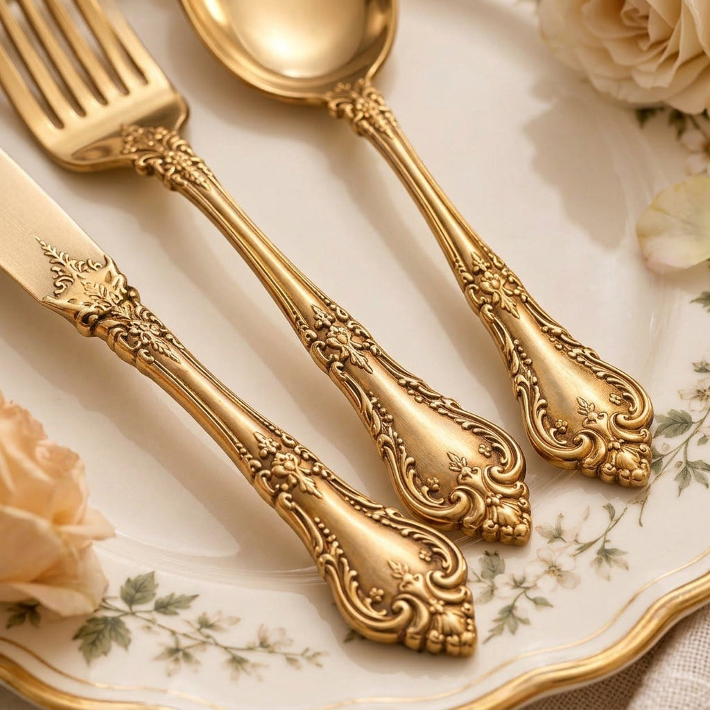 Ornate Gold-Tone 4-Piece Flatware Set