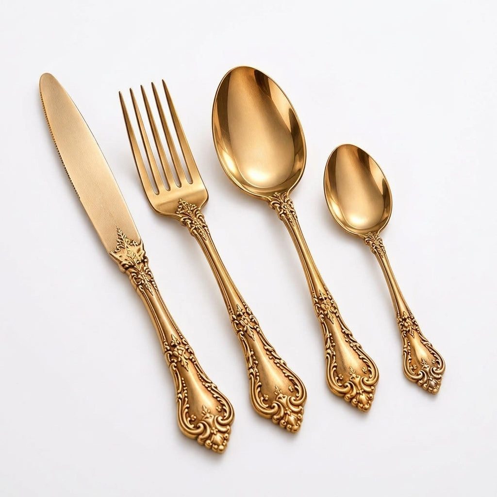 Ornate Gold-Tone 4-Piece Flatware Set