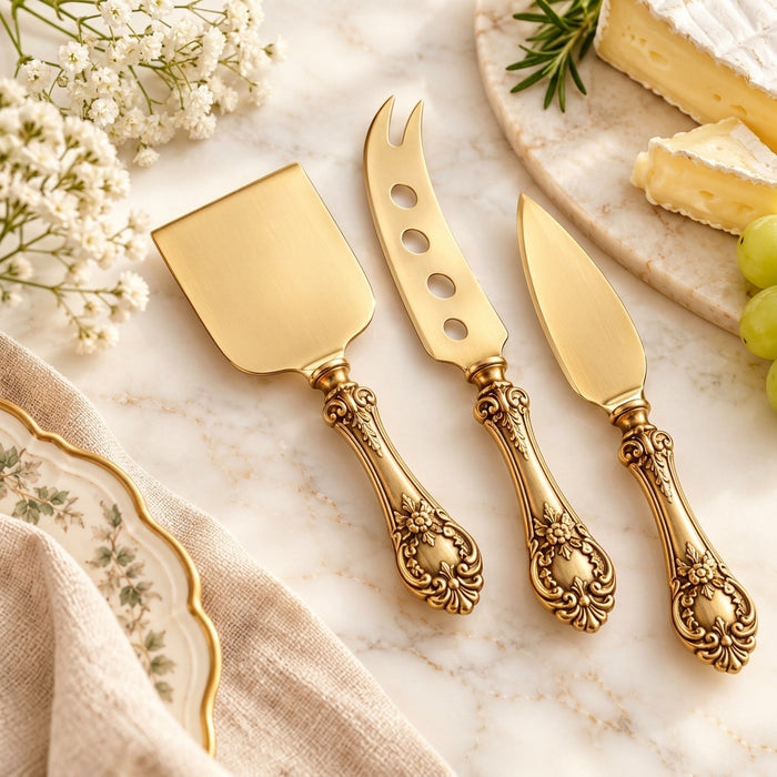 Ornate Gold-Tone Cheese Knife Set