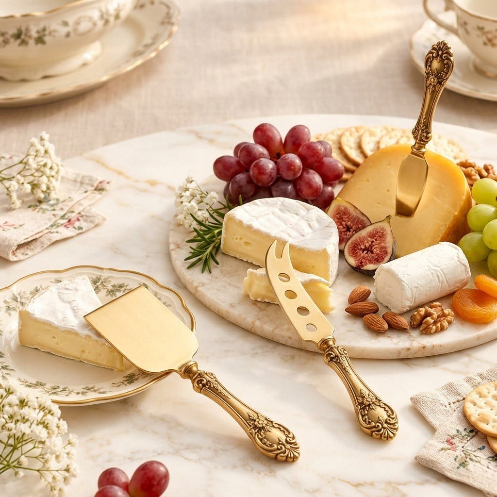 Ornate Gold-Tone Cheese Knife Set
