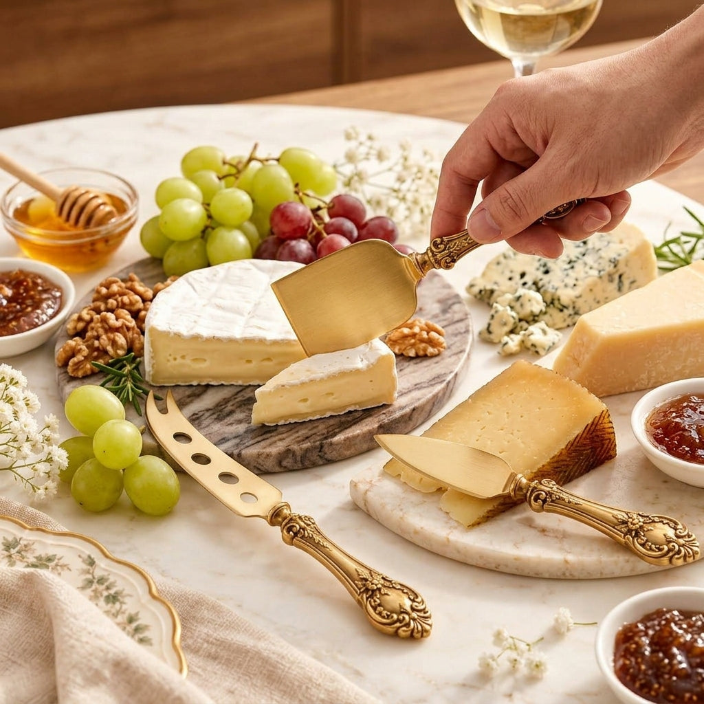 Ornate Gold-Tone Cheese Knife Set