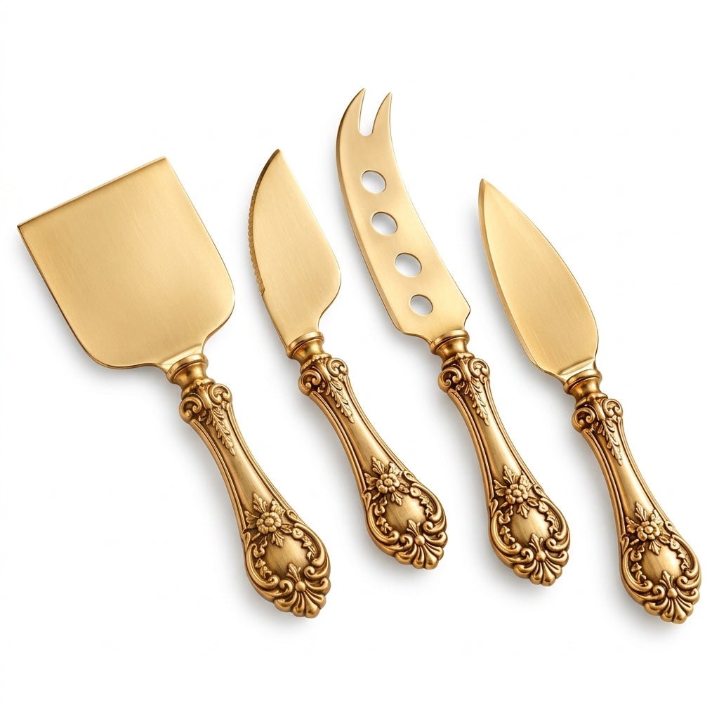 Ornate Gold-Tone Cheese Knife Set