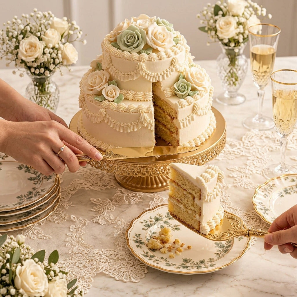 Ornate Gold-Tone Cake Server & Knife Set