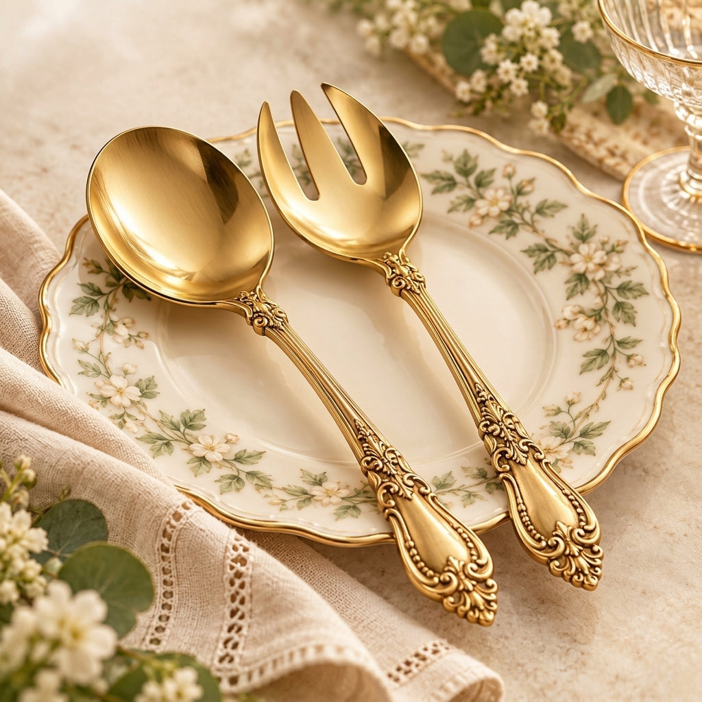 Ornate Gold-Tone Salad Serving Set