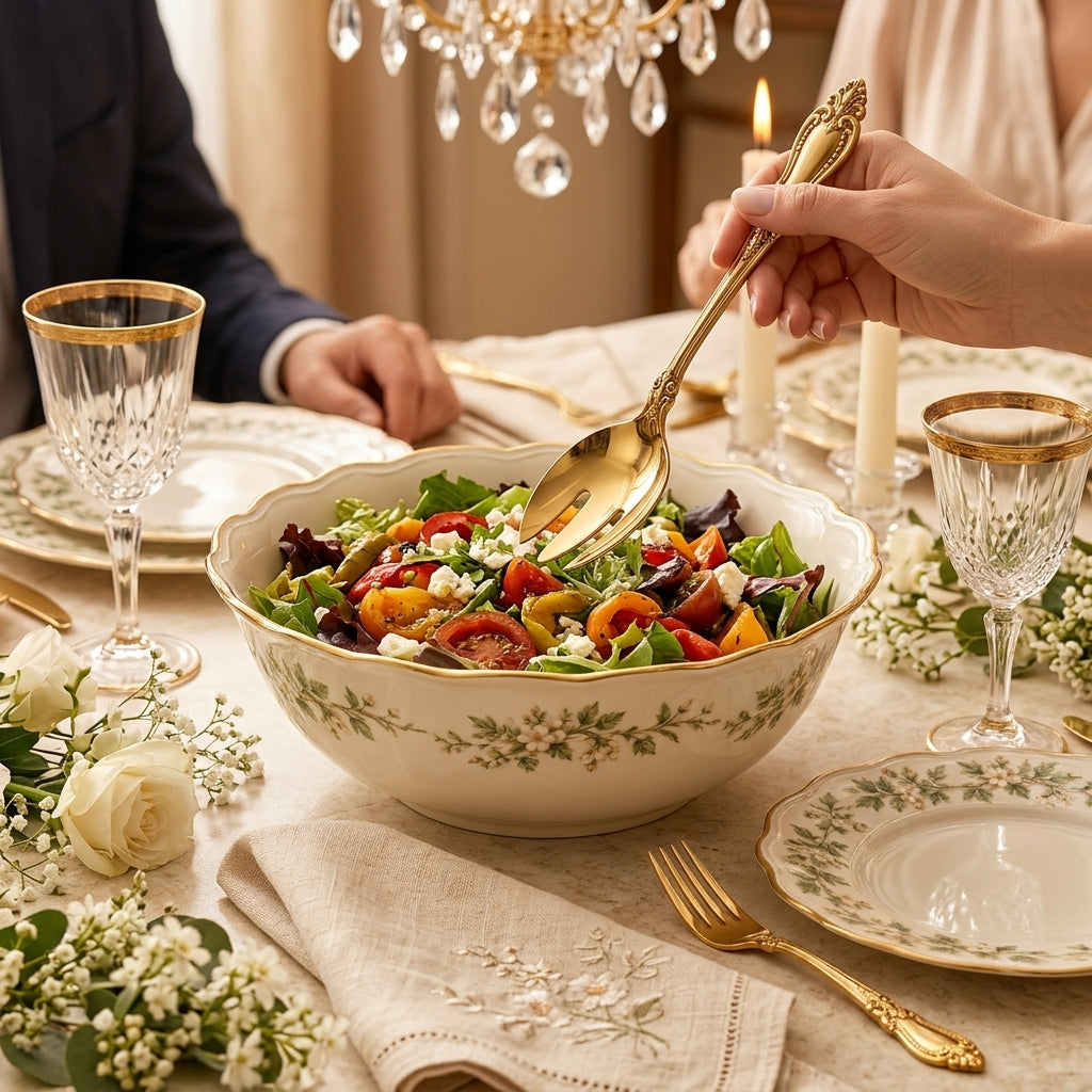 Ornate Gold-Tone Salad Serving Set