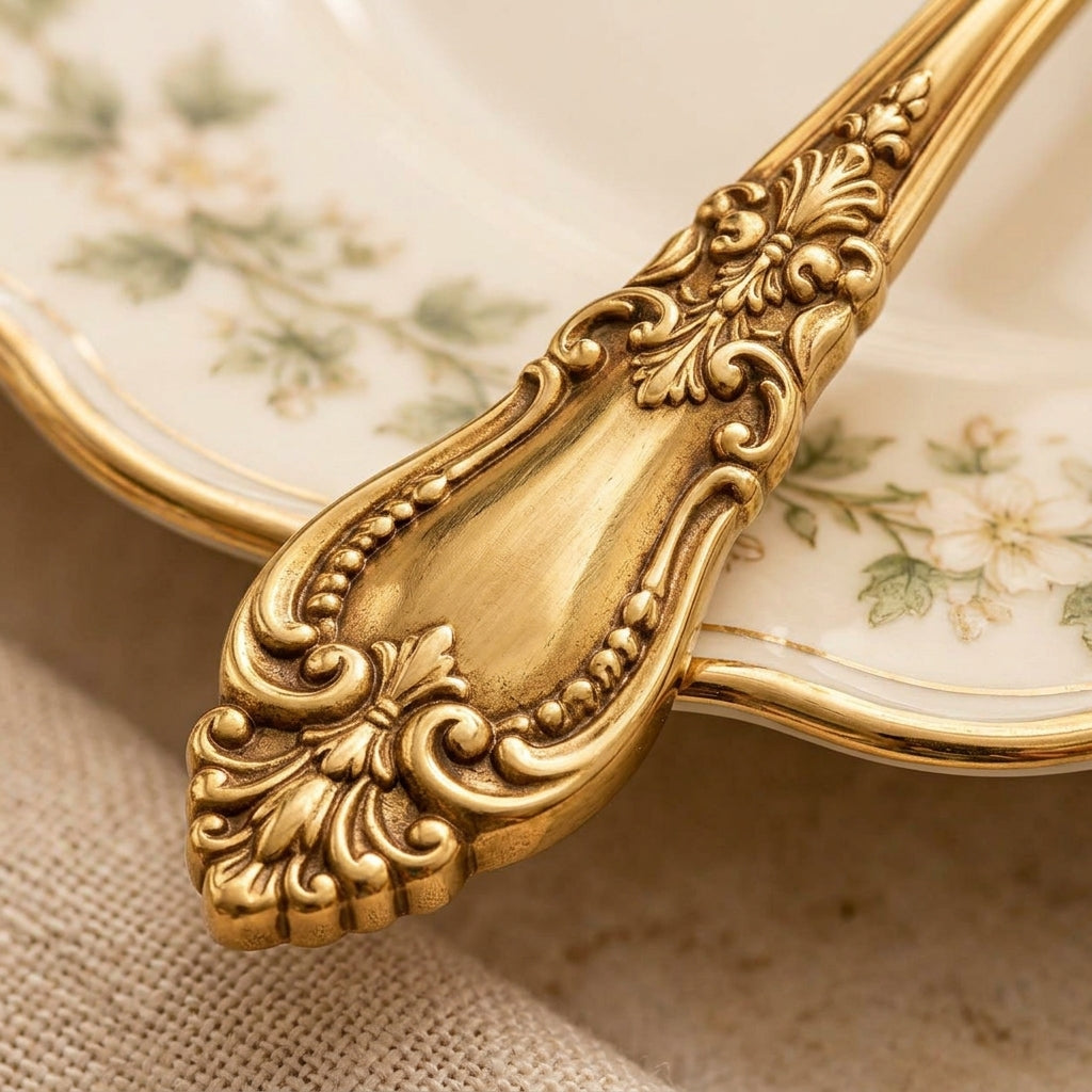 Ornate Gold-Tone Salad Serving Set