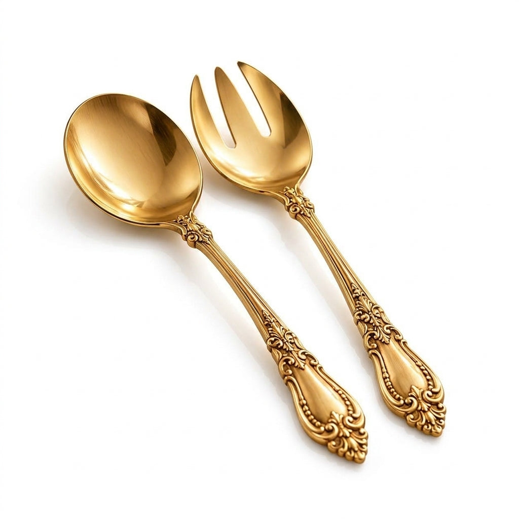 Ornate Gold-Tone Salad Serving Set